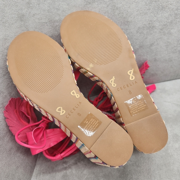 Cecelia Wedge Sandals 8 Pink Lilly Chunky Flower Leather Woven Strappy New $180 - Picture 12 of 13